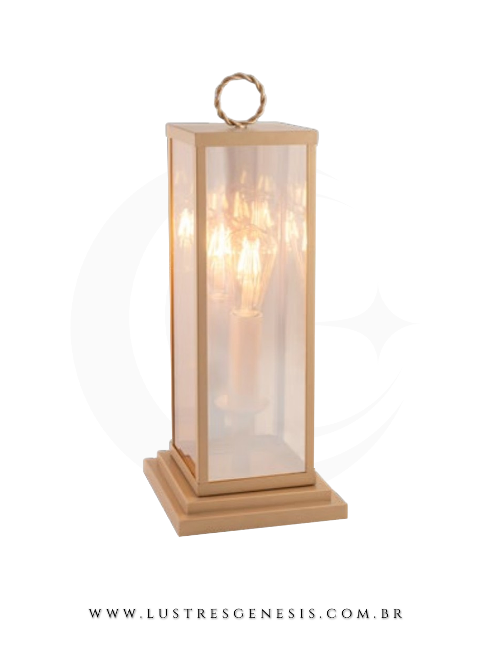 Abajur Retro Madeira Bege Lanterna com Vidro Transparente Iluminacao Decorativa Vintage para Quarto Sala de Estar e Cabeceira